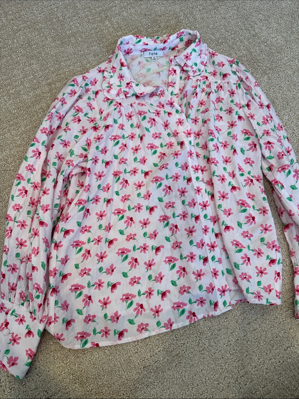 Fate Pink Floral Long-Sleeve Button-Front Top